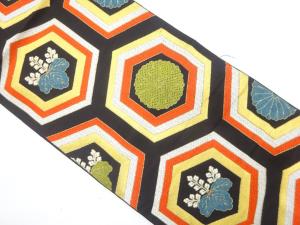 アンティーク　亀甲に菊・桐模様織り出し袋帯（着用可）